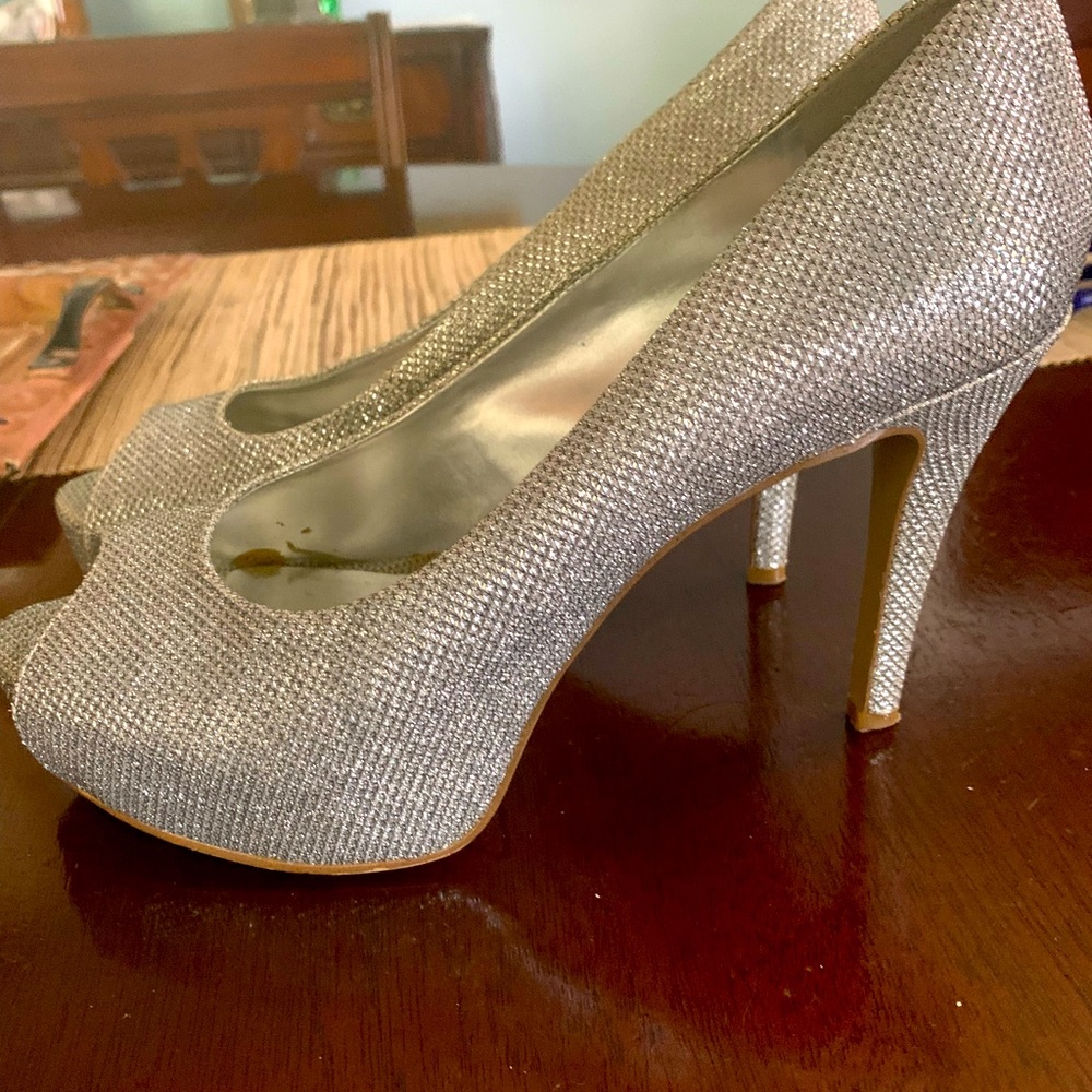 Nine West silver sparkle platforms